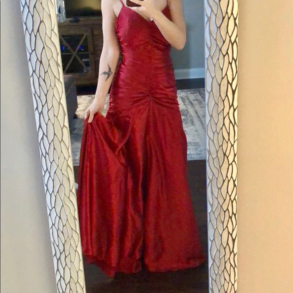Red Satin Evening Gown